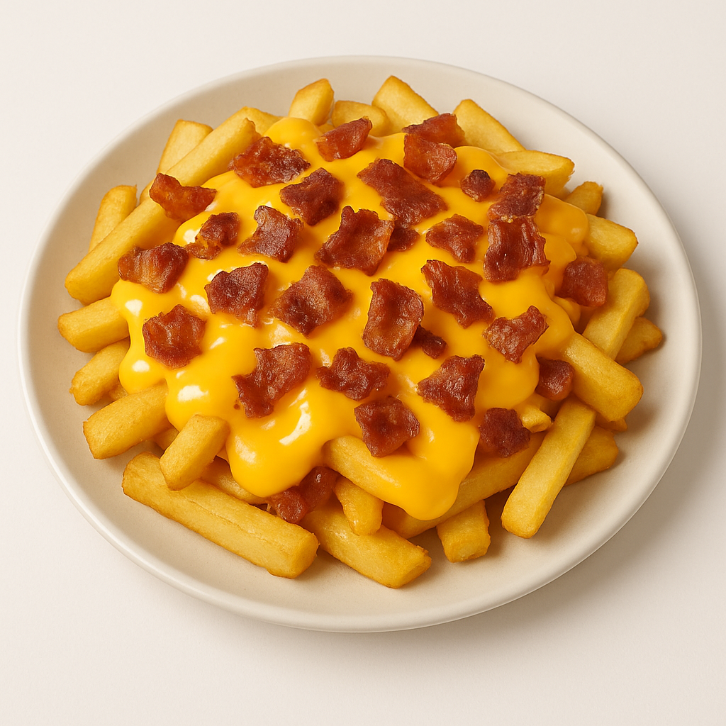 Batata frita com queijo e bacon